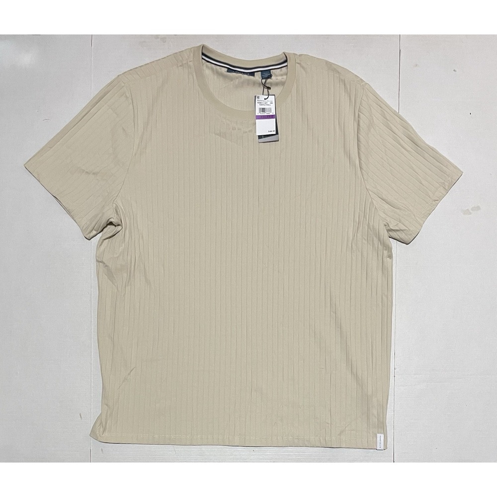 Perry Ellis NWT Mens 2XL XXL Ribbed Textured Crew Neck T Shirt Beige Castle Wall